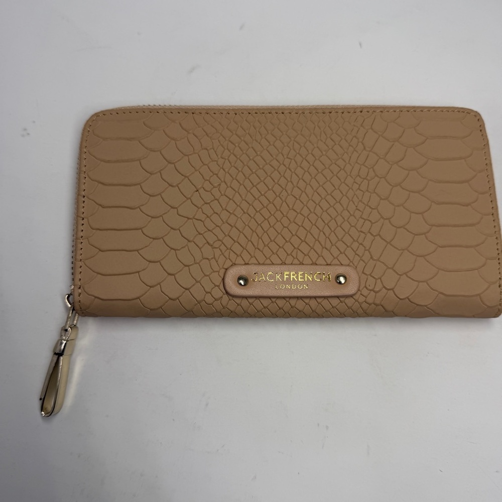 Jack French London Leather Wallet New Zip Around Tan Nude
